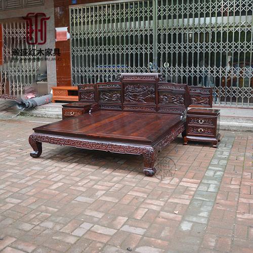 瀚盛红木家具老挝大红酸枝18米双人床床头柜明清古典实木床